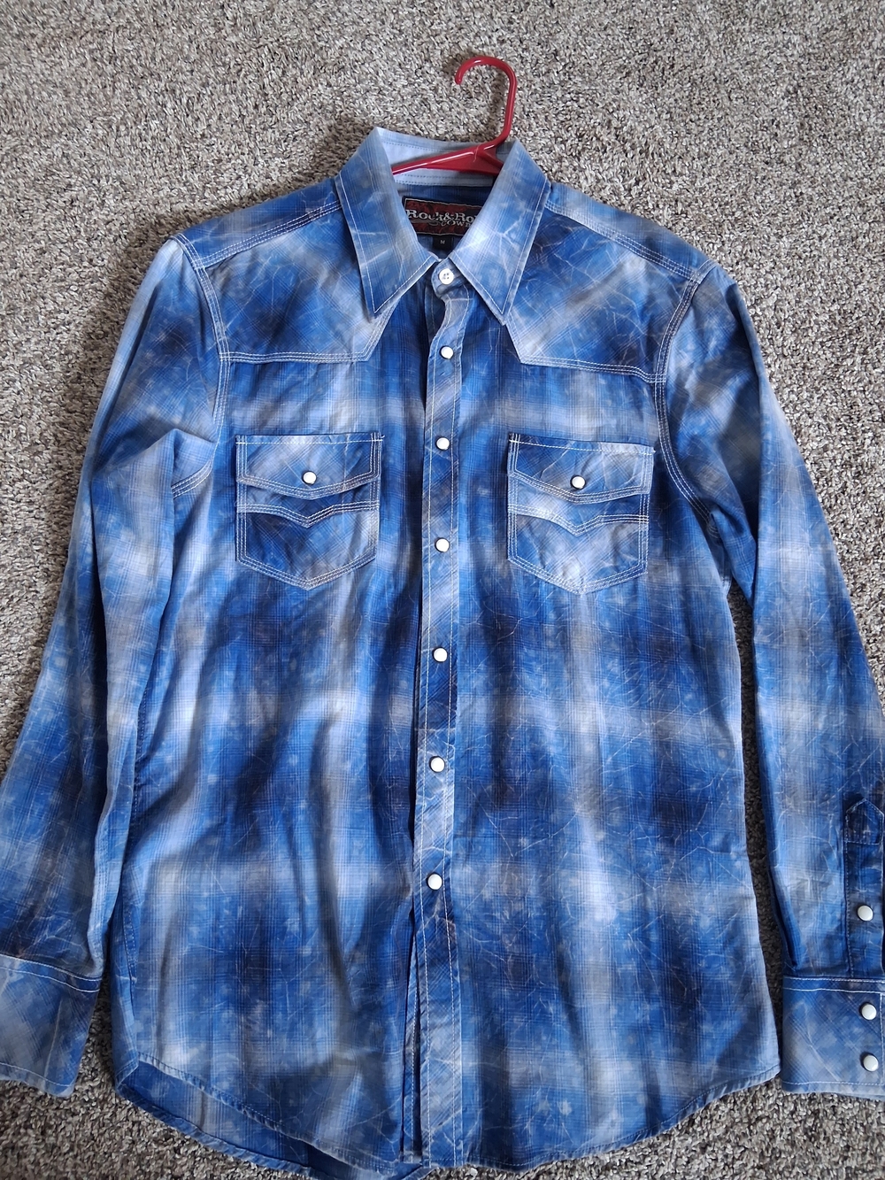 Men's Blue Tie-Dye Western Button-Up Shirt